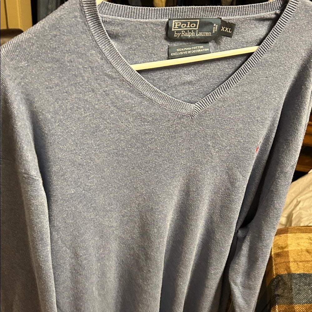 Polo by Ralph Lauren Men's Heather Blue V-Neck Sweater